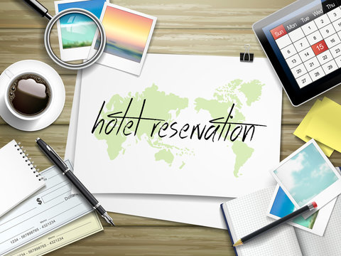 hotel reservation written on paper