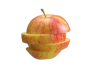 Sliced yellow and red apple isolated on white background