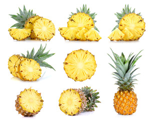Collection Pineapple isolated on the white background