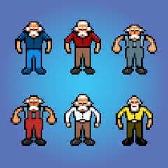 Older people, senior pensioner pixel art avatars