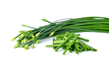 stack Chives flower or Chinese Chive on white background.