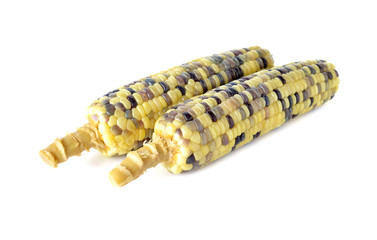 boiled glutinous corn on white background