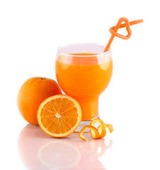 orange juice with straws love on white background