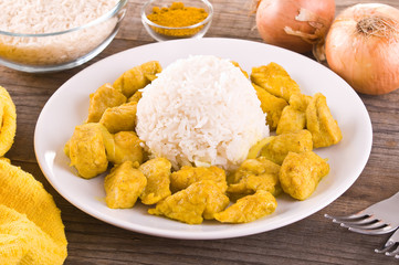 Chicken curry with rice Caribbean.
