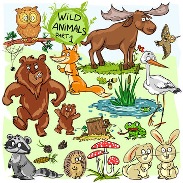 Wild animals, hand drawn collection, part 1. 