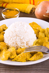 Chicken curry with rice Caribbean. 