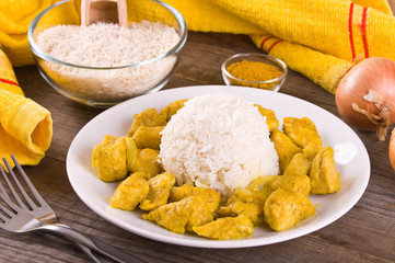 Chicken curry with rice Caribbean. 