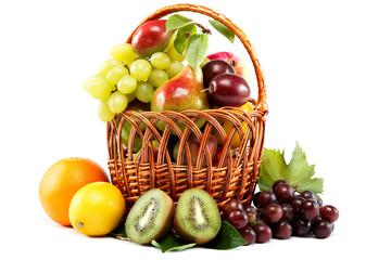 Set of different fresh fruits on a white background.