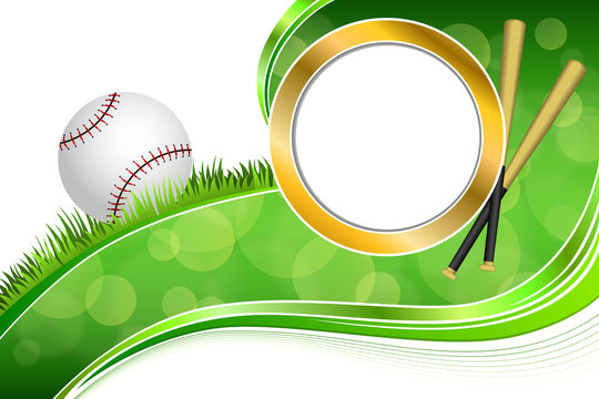 Background abstract green grass baseball ball gold circle frame illustration vector