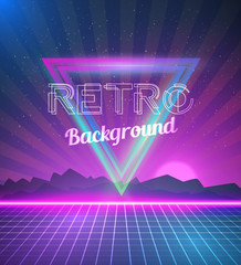 Retro Disco 80s Neon Poster made in Tron style with Triangles, F