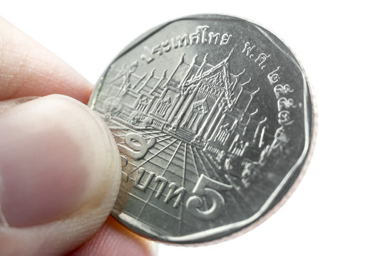Closeup of five baht thai coin