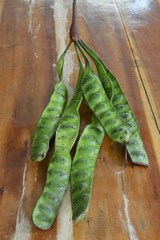 Thai flat bean on wood table