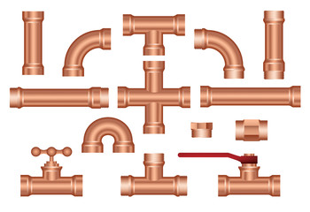 Vector brass pipeline construction pieces