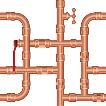 Vector background of brass pipeline construction
