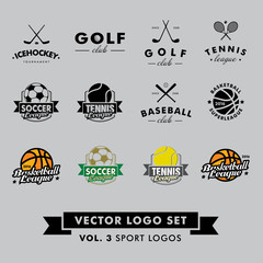 Obrazy na Szkle  Retro Vintage Hipster Sport wektor Logo zestaw. Baseball, tenis, piłka nożna, piłka nożna, golf, hokej na lodzie, koszykówka.