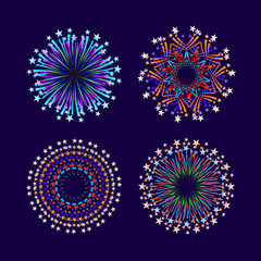 Party and holiday event firework icon flat set isolated vector