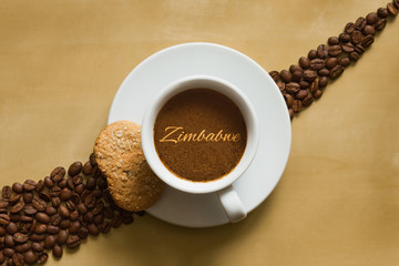 Still life - coffee with text Zimbabwe