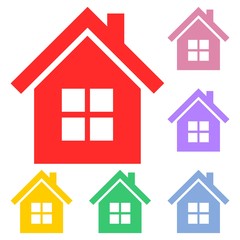 Collection of house icons with set of colors