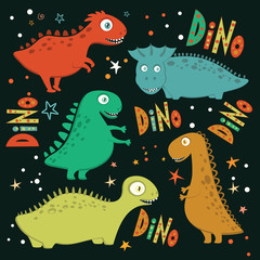 Set of funny cartoon dinosaurs.