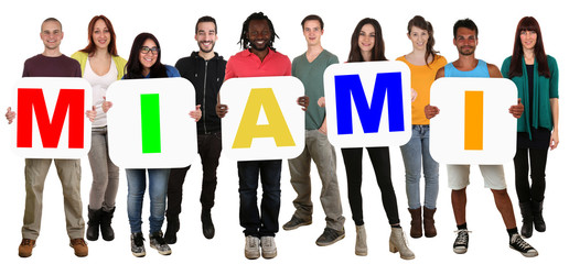 Gruppe junge Leute People multikulturell halten Wort Miami