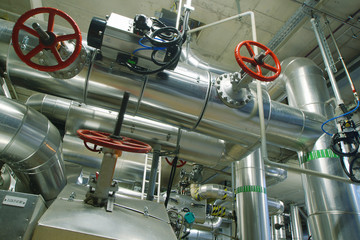 Industrial zone, Steel pipelines, valves and tanks