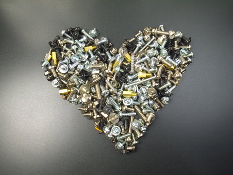 Heart Shape Made Out Of Assorted Screws