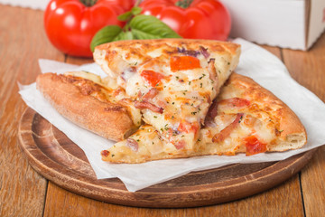 Fresh baked pizza slices