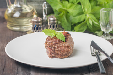 dinner plate with beef steak