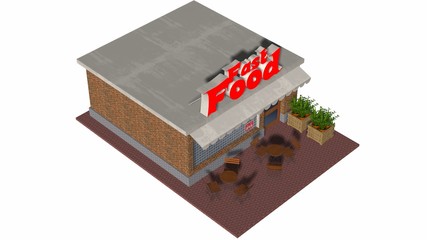 3d fast food Burger restaurant building isolated 