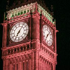 Big Ben, London. Night shot with close detail on the face of the iconic London landmark, the clock tower familiarly known as Big Ben.