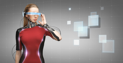 woman with futuristic glasses and sensors