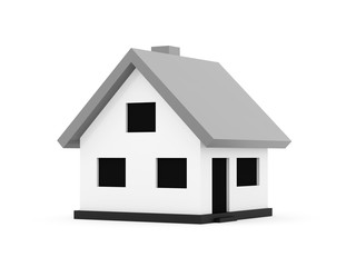 A small houses with silver roof on a white background
