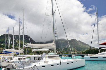 Fototapeta premium Yachts in the port of Seychelles