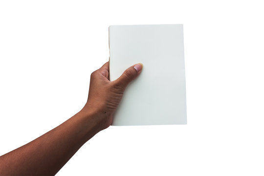 hand women holding white book isolate background