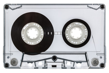 Сlose up of vintage audio cassette, isolated on white backgroun