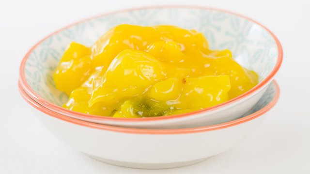 Piccalilli - Pickled cauliflower and other vegetables with mustard and turmeric.