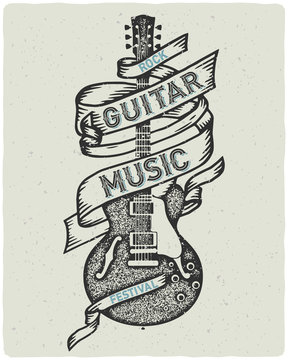 Retro print for rock guitar music festival