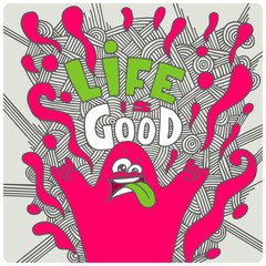 Funny monster character with graphic splash texture and motivative phrase 