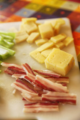 Breakfast/Traditional food chopped on board. Ready to eat.