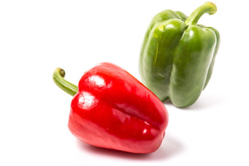 red and green sweet pepper isolated on white background