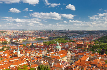 Fototapeta na wymiar Aerial view of old city center of Prague (UNESCO site)