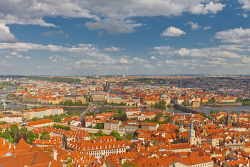 Aerial view of old city center of Prague (UNESCO site)