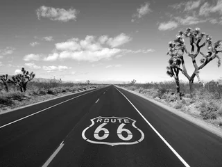 Crédence de cuisine en verre imprimé Route 66 Route 66 désert de Mojave noir et blanc