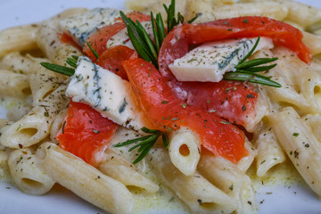 Penne with salmon