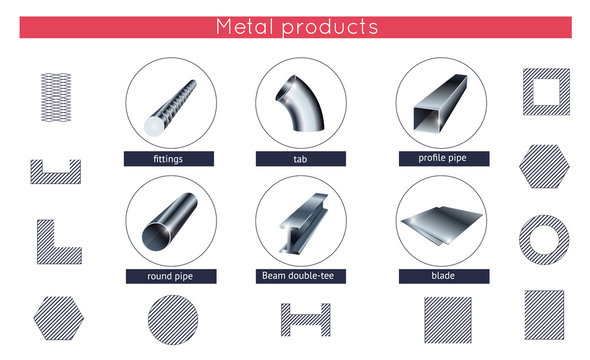 Rolled metal products vector icons set