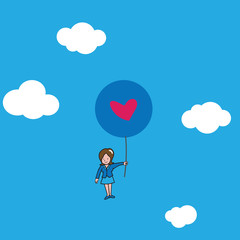 Businesswoman Flying with heart balloons