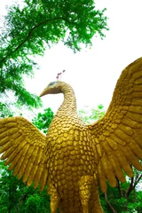 Crédence de cuisine en verre imprimé Paon figure peacock gold Statue Winged