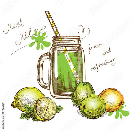 "hand drawn juice and fruits" Stock image and royaltyfree vector files