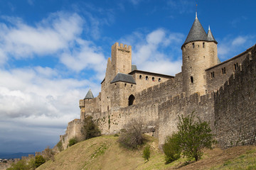 Fototapeta na wymiar Ramparts and towers of Carcassonne