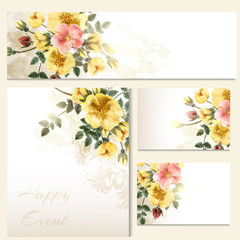 Vector invitation cards with roses antique style